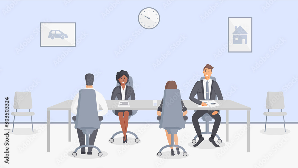 Φωτογραφία Bank office or insurance company: bank employees sitting behind table at the production meeting