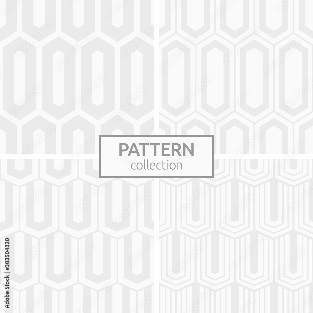 Set of four elongated hexagons geometric seamless patterns. Set of four elongated hexagons geometric seamless patterns.