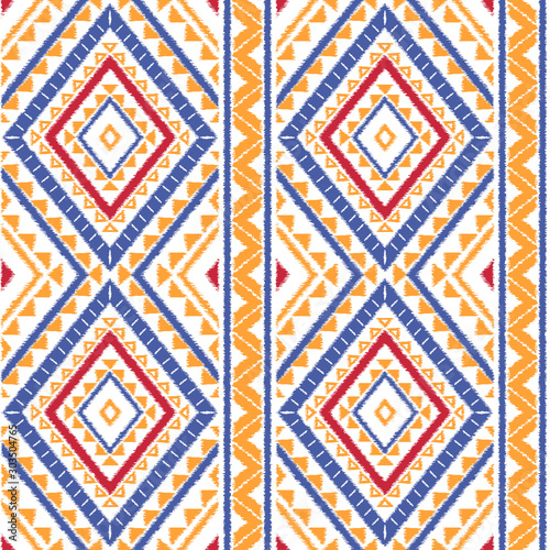 Peru ikat tribal pattern vector seamless. Ethnic border african fabric texture. Traditional knitted embroidery art print. Zulu background for home textile, blanket, cushion, clothing and backdrop.