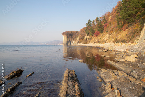 the rocky shore. beautiful view of the autumn forest. Kiselyov Rock