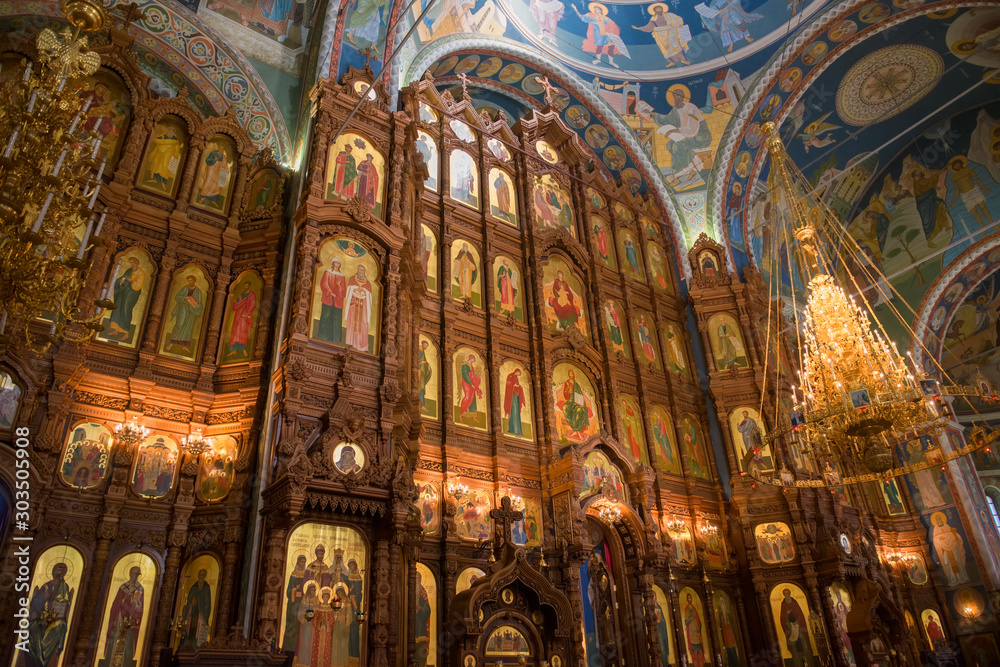 NIZHNY NOVGOROD, RUSSIA - SEPTEMBER 28, 2019: Fragment of the interior of the Alexander Nevsky Cathedral