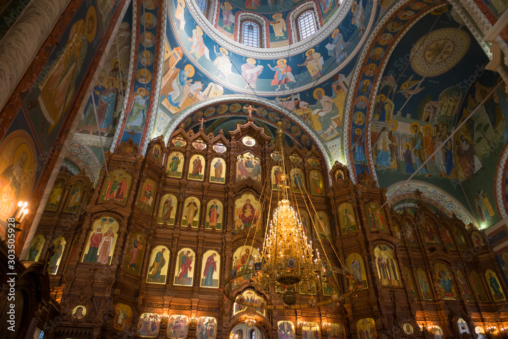 NIZHNY NOVGOROD, RUSSIA - SEPTEMBER 28, 2019: Fragment of the interior of the Alexander Nevsky Cathedral