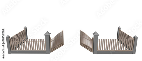 Wooden fence with opened ga...
