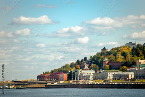 View from the Oka River to the Historical Part of Nizhny Novgorod, Nizhnevolzhskaya Embankment and the Nizhny Novgorod Kremlin