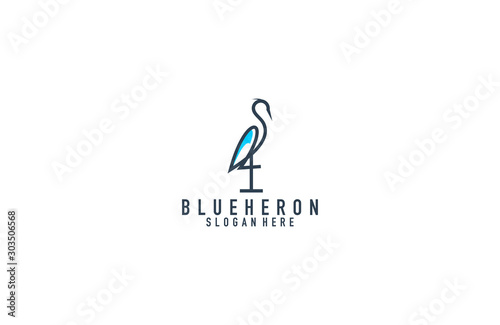 Awesome blue heron line art logo design