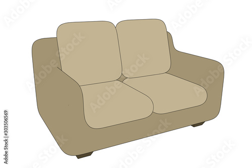 Sofa. Isolated on white background. Vector outline illustration.
