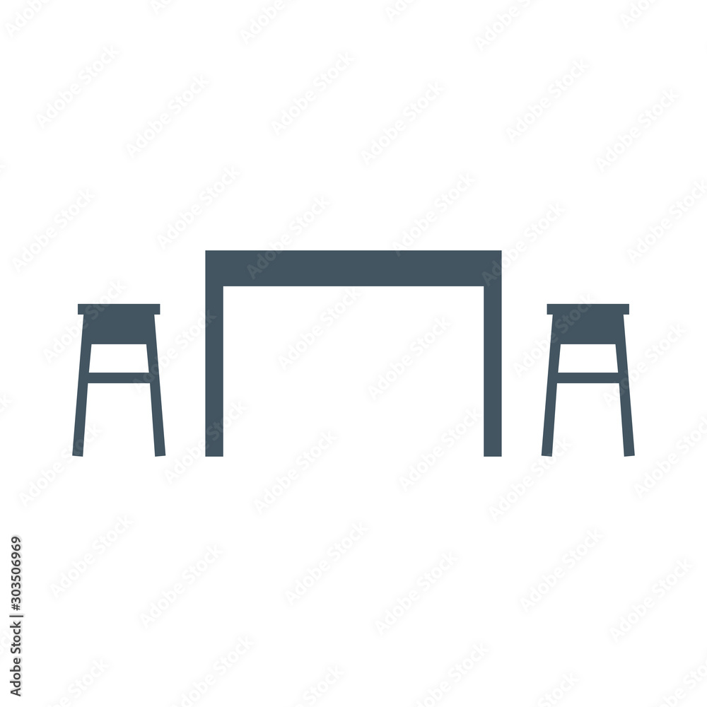 Table with chairs icon. Stock vector illustration isolated on white backgraund Table with chairs icon. Stock vector illustration isolated on white backgraund