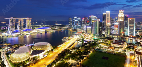 Singapore business district and city at twilight, Asia - panorama
