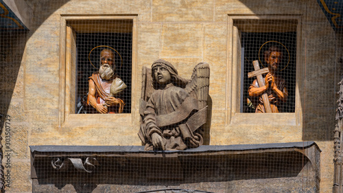 The statues of the apostles of Jesus in the procession of the mechanism of the astronomical clock of Prague