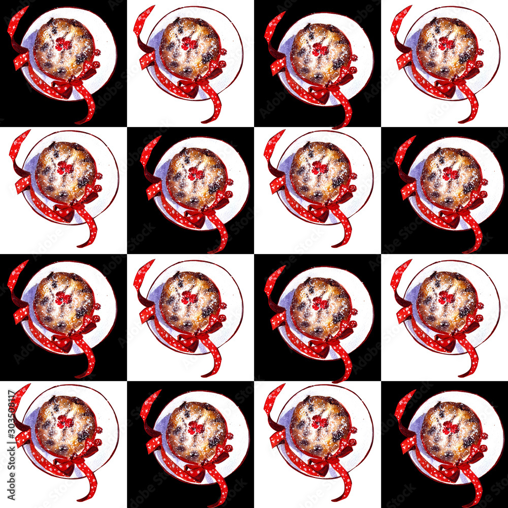 Obraz premium Christmas cupcake with red ribbon