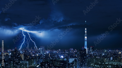 Canvas Print Thunder strom in Tokyo city of Japan