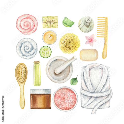 Watercolor vector card with Spa isolated on white background.