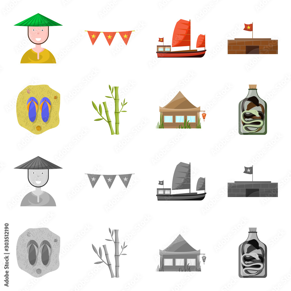Isolated object of vietnam and traditional logo. Set of vietnam and culture stock vector illustration. Isolated object of vietnam and traditional logo. Set of vietnam and culture stock vector illustration.