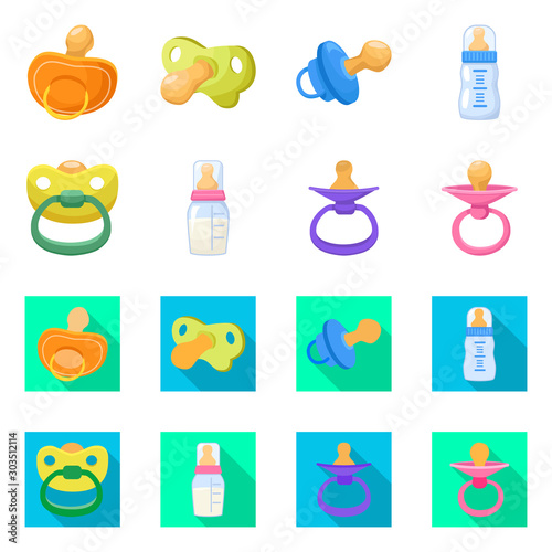 Isolated object of soother and pacifier logo. Collection of soother and care stock vector illustration.