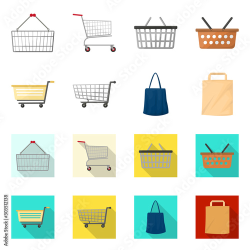 Vector design of pushcart and cart icon. Collection of pushcart and market stock symbol for web.