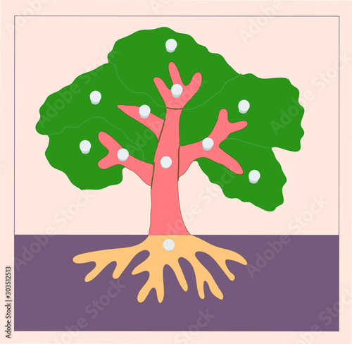 Puzzle illustrate the component parts of a tree with knobs for children. Inspirated Montessori pedagogy.