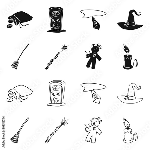 Isolated object of witchcraft and mystic symbol. Collection of witchcraft and magic stock vector illustration.