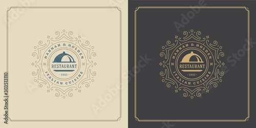 Restaurant logo design vector illustration tray silhouette