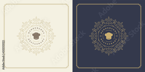 Restaurant logo design vector illustration chef hat silhouette