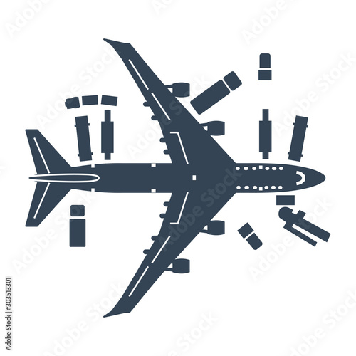 black icon airplane on service, maintenance