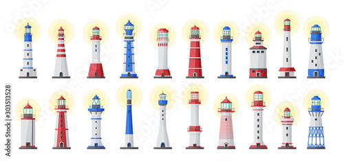 Sea lighthouse vector cartoon set icon.Vector illustration ocean beacon on white background .Isolated cartoon icon light of sea lighthouse.