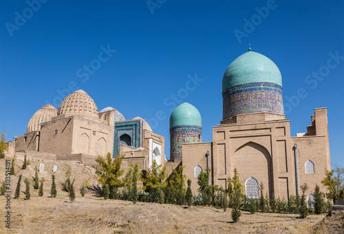 View of the monument of medieval architecture Shahi Zinda-ensemble of mausoleums Karakhanid and Timurid nobility. Samarkand, Uzbekistan