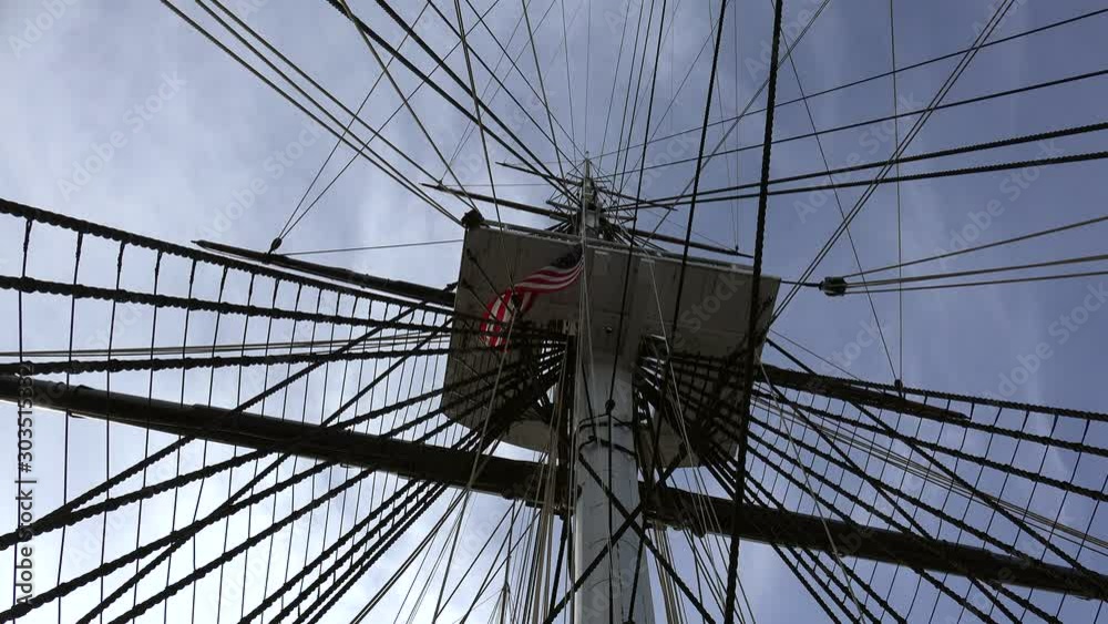 Central mast of the frigate with the US flag. Central mast of the frigate with the US flag.