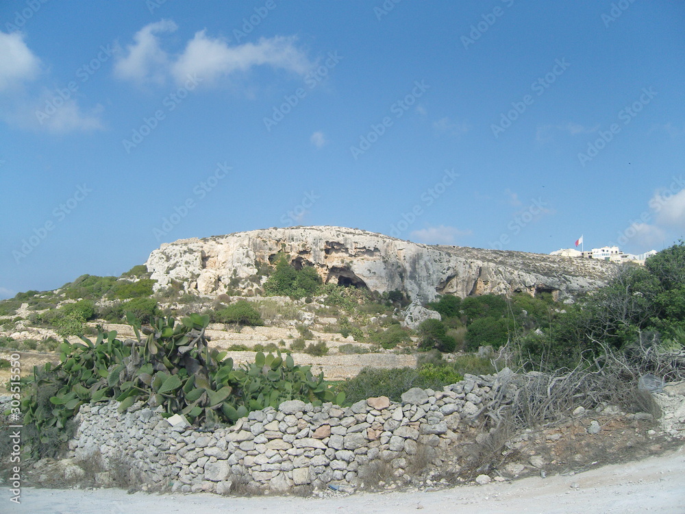 Malta landscape in the summer with caves