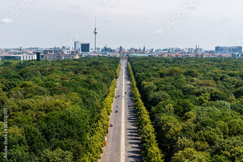Photography Aerial view of Tiergarten Park and main landmarks of city of Berlin, Germany