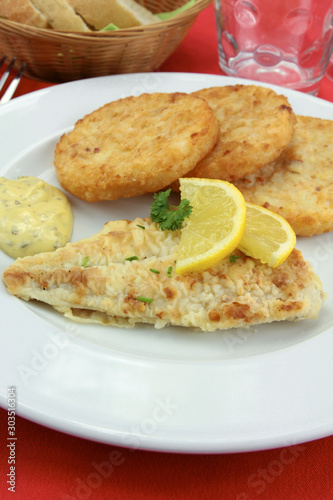 breaded fish and potato rosti