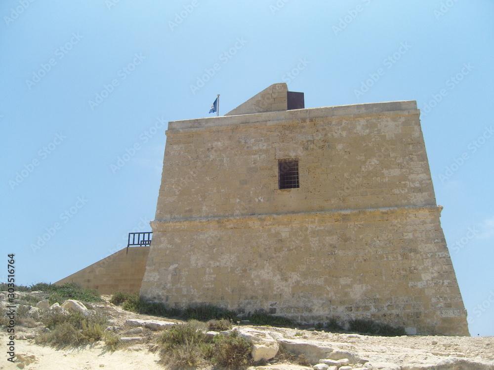 Malta system of defensive stone towers through the island
