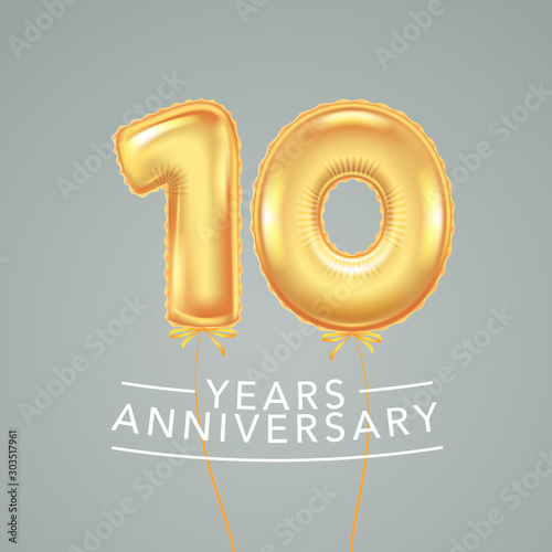 10 years anniversary vector logo, icon. Template banner with air hot balloon for 10th anniversary