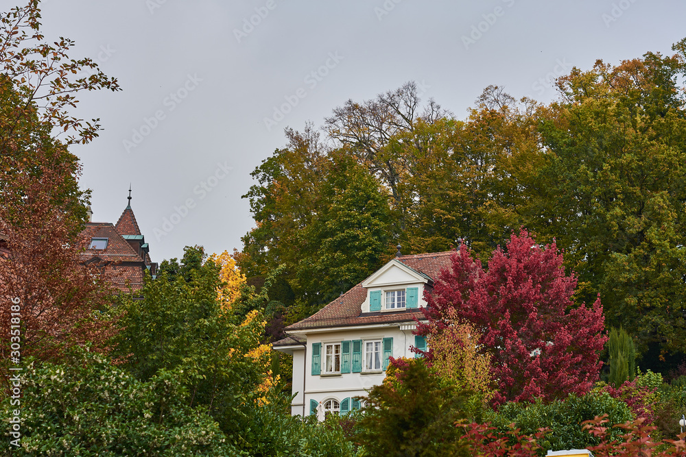 A house in one of the most luxurious neighborhoods in Lausanne. Autumn in Switzerland A house in one of the most luxurious neighborhoods in Lausanne. Autumn in Switzerland