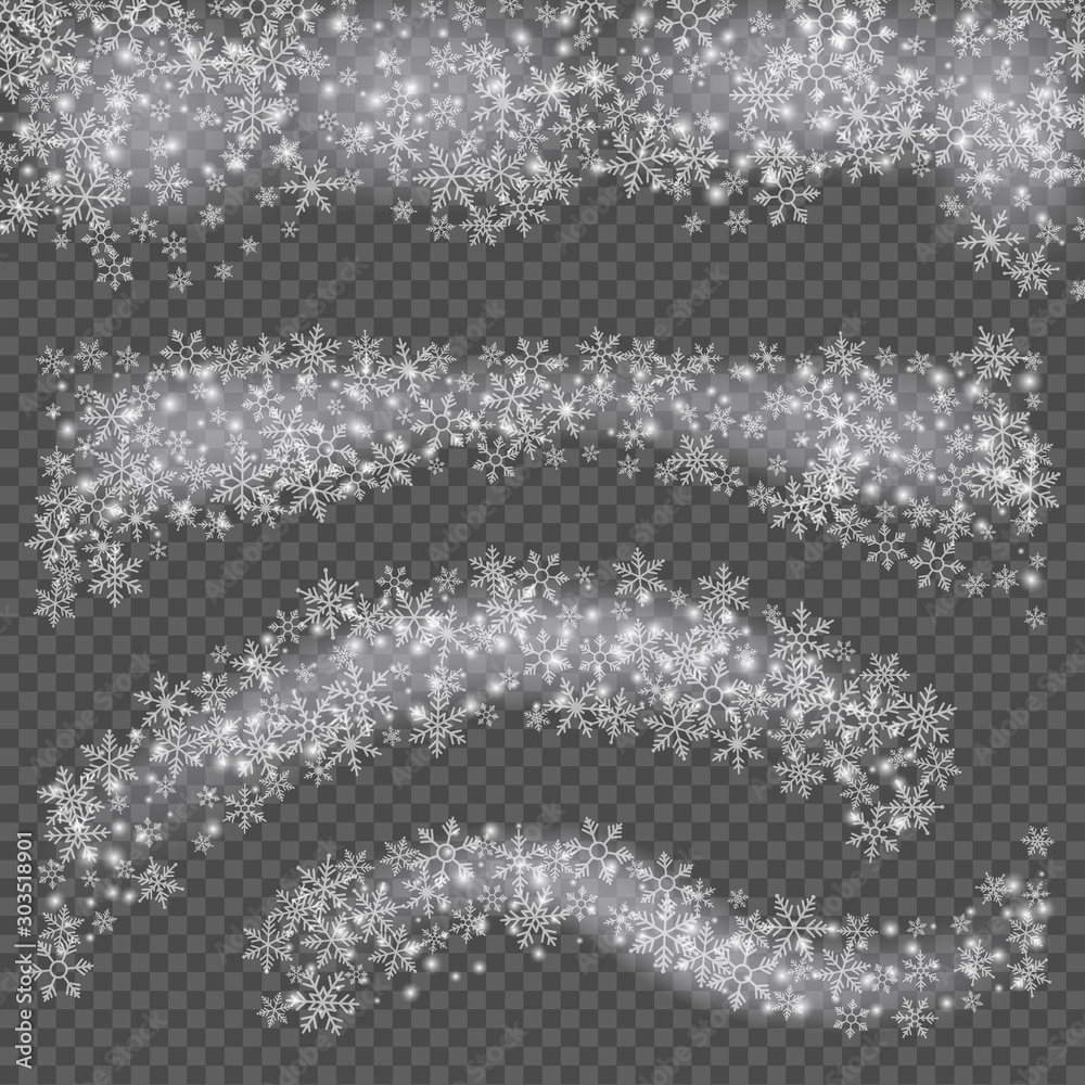 Wave snowflakes on transparent background. Vector winter elements.