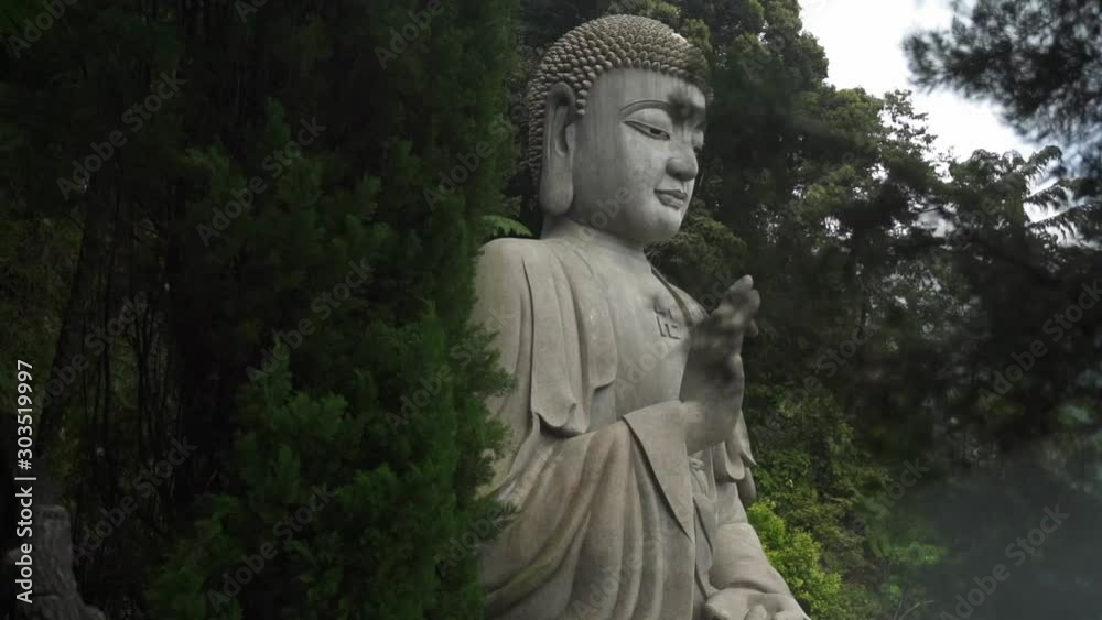 establish shot of a sitting buddha statue establish shot of a sitting buddha statue