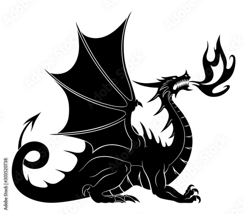 Dragon silhouette with fire