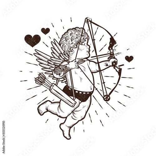Cupid with Bow and arrows. Vector Illustration. Valentine s Day.