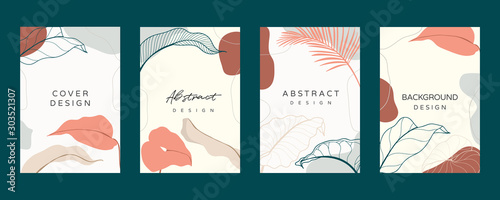 Social media stories and post creative Vector set. Background template with copy space for text and images design by abstract colored shapes,  line arts , Tropical leaves  warm color of the earth tone