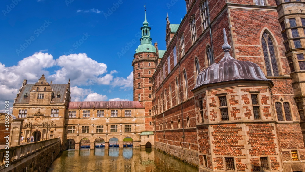 Side of Renaissance Frederiksborg Palace Castle in Hillerod, Denmark