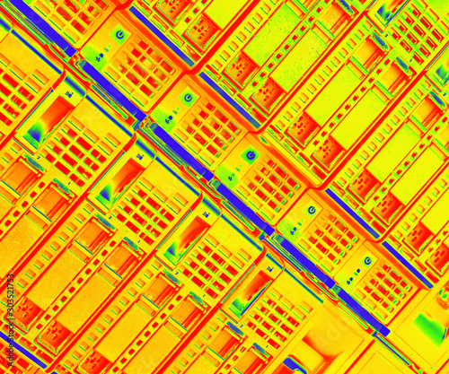Wärmebild von einem Blade Enclosure im Rechenzentrum - Bladecenter Netzwerk in einem Server-Rack  photo