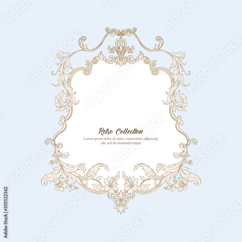 Border, frame label In baroque, rococo victorian renaissance style. Trendy floral vintage pattern. Vector illustration