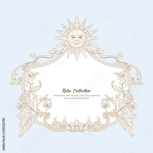 Border, frame label In baroque, rococo victorian renaissance style. Trendy floral vintage pattern. Vector illustration