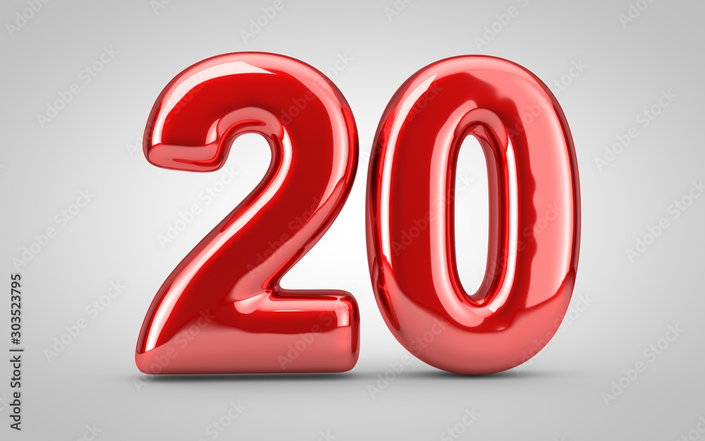Red glossy balloon number 20 isolated on white background. Red glossy balloon number 20 isolated on white background.