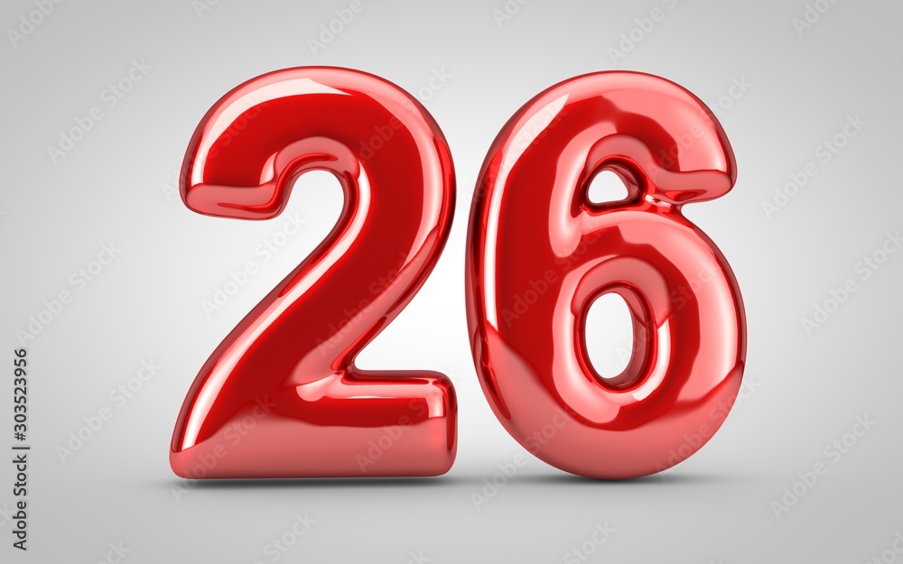 Red glossy balloon number 26 isolated on white background. Red glossy balloon number 26 isolated on white background.