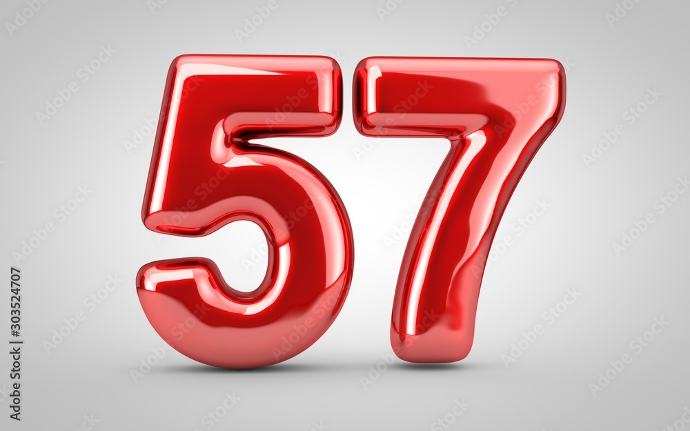 Red glossy balloon number 57 isolated on white background. Red glossy balloon number 57 isolated on white background.