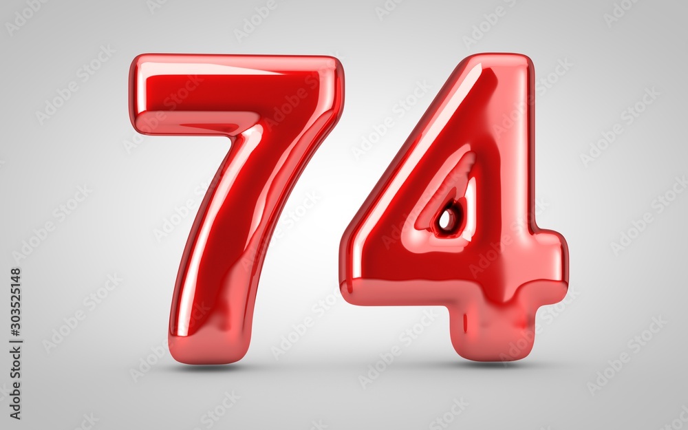 Red glossy balloon number 74 isolated on white background. Red glossy balloon number 74 isolated on white background.