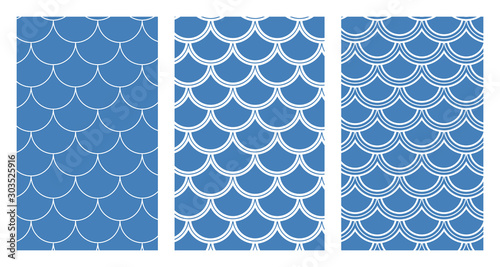 Set of blue fishscale pattern in decorative style