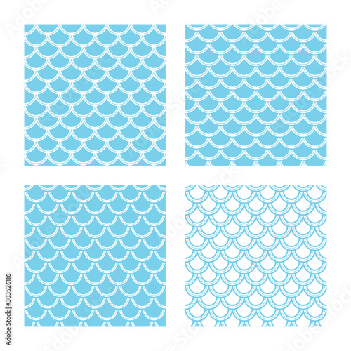 Set of blue fishscale pattern in decorative style