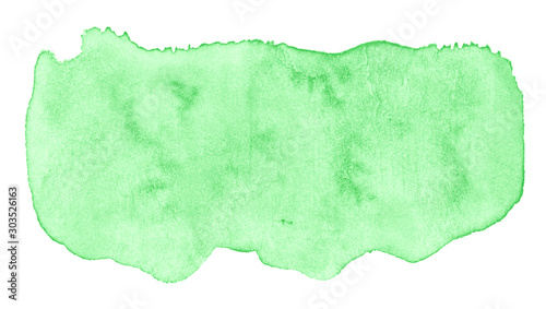Watercolor light green background with clear borders and divorces. Watercolor brush stains. With copy space for text.