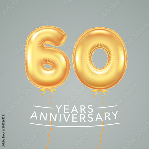 60 years anniversary vector logo, icon. Template banner with air hot balloon for 60th anniversary